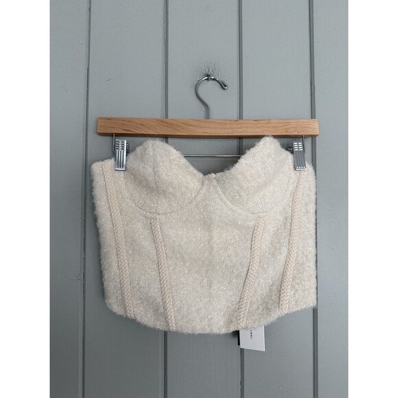 NWT J lux Label Corset Top S S Back Zipper Twill Ivory Strapless Bustier NEW - Picture 1 of 5